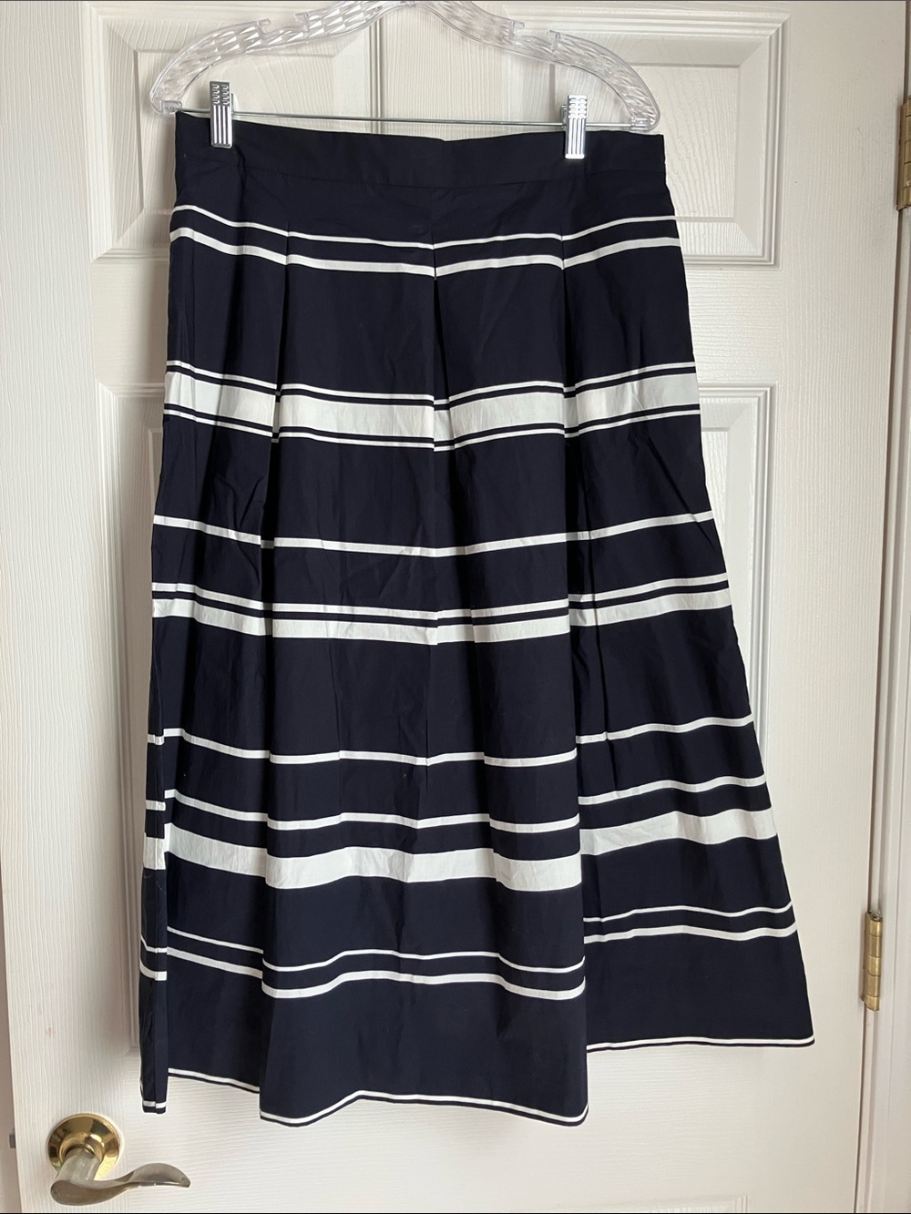 Ann Taylor Navy and White Striped Midi Skirt